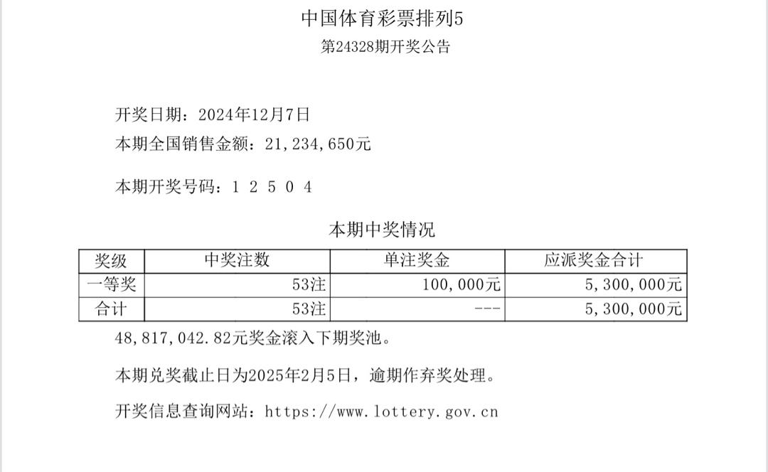 中国体育彩票12月7日开奖结果  -图4