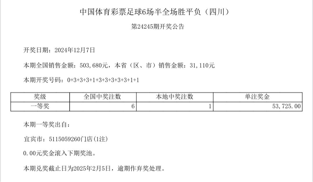 中国体育彩票12月7日开奖结果  -图7